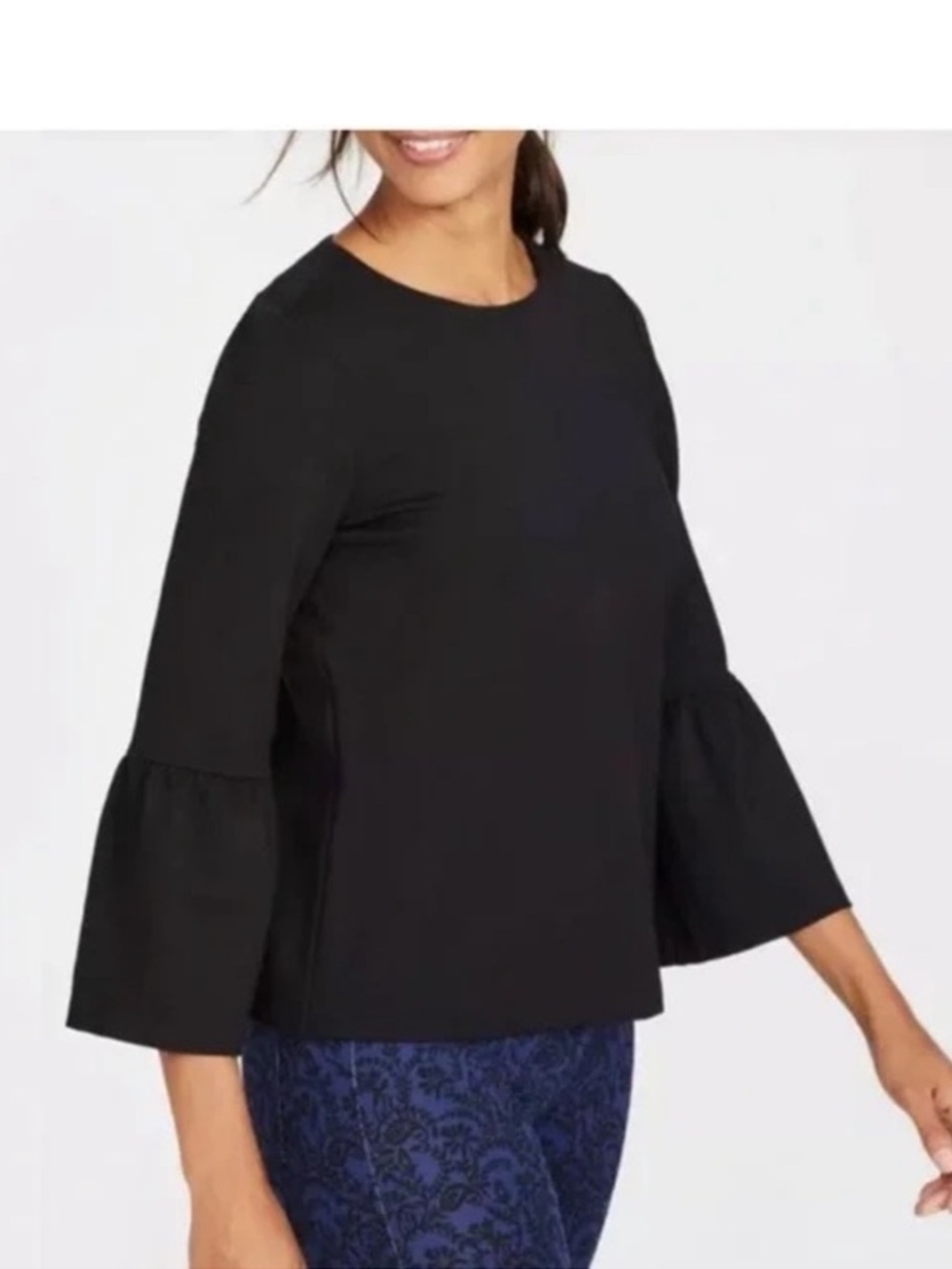 J. McLaughlin Black Chevron Bell Sleeve Blouse